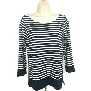 J. Crew Factory Women's S Small T-Shirt 3/4 Sleeves Striped Navy White